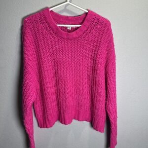 American Eagle Outfitters Womens Knit Sweater Size Medium Hot Pink Fuzzy Soft